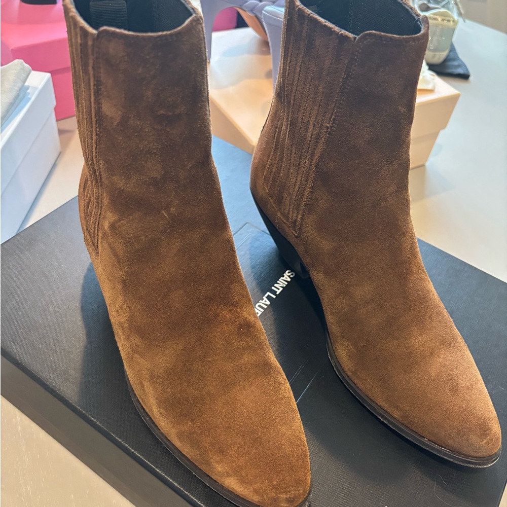 Saint Laurent Women’s Cognac Suede Boots
